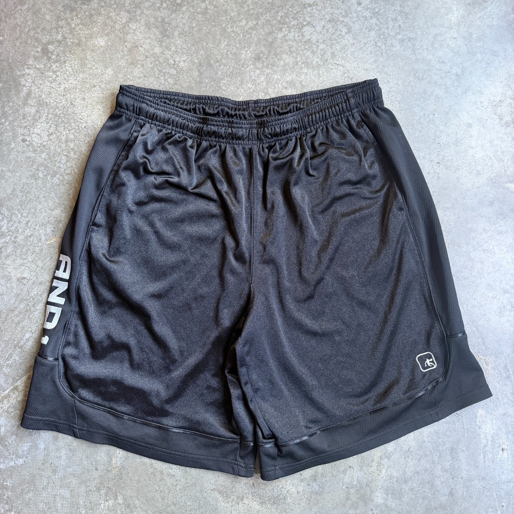 Vintage AND1 Dazzle Shiny Satin Basketball Shorts Y2K Oversized Baggy Black 2XL
